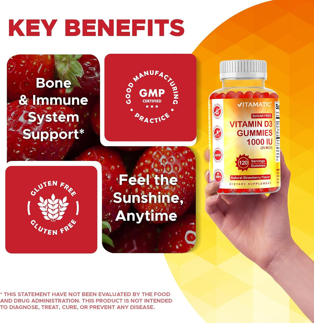 Vitamatic Vitamina D3 1000 UI Gominolas Sin Azúcar (120 Gominolas)