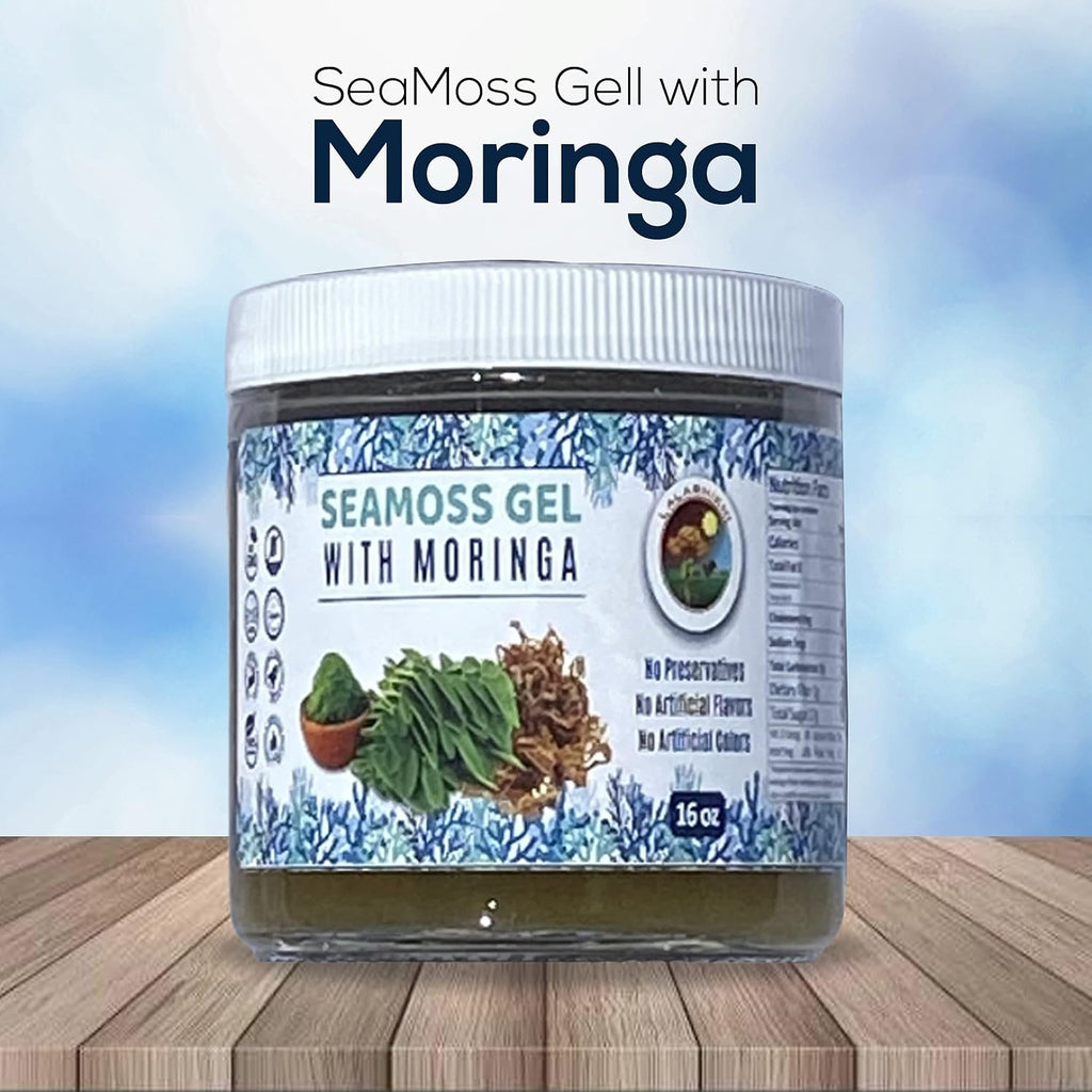 Gel de Sea Moss Orgánico con Moringa y Canela - Fórmula Rica en Vitaminas y Minerales - 16oz
