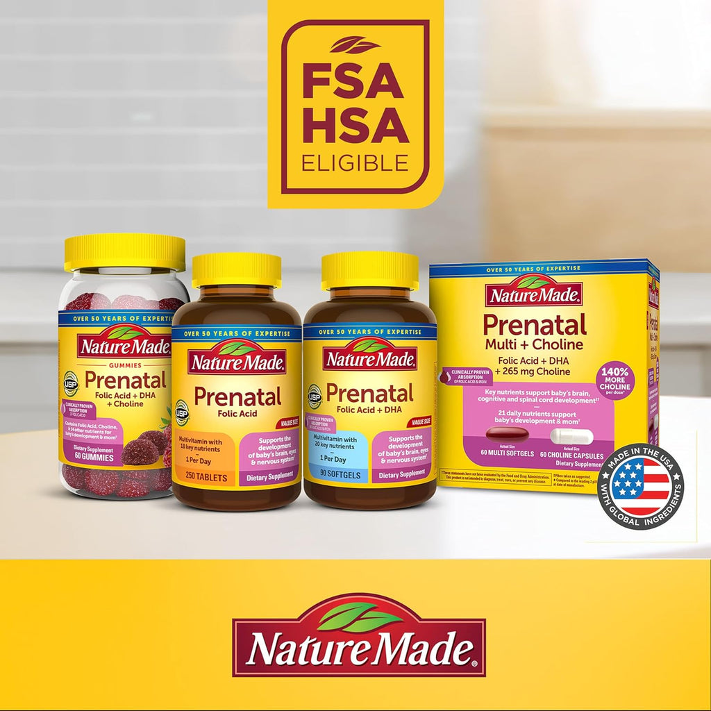 Nature Made Vitaminas Prenatales con Ácido Fólico y DHA, 60 Cápsulas Blandas