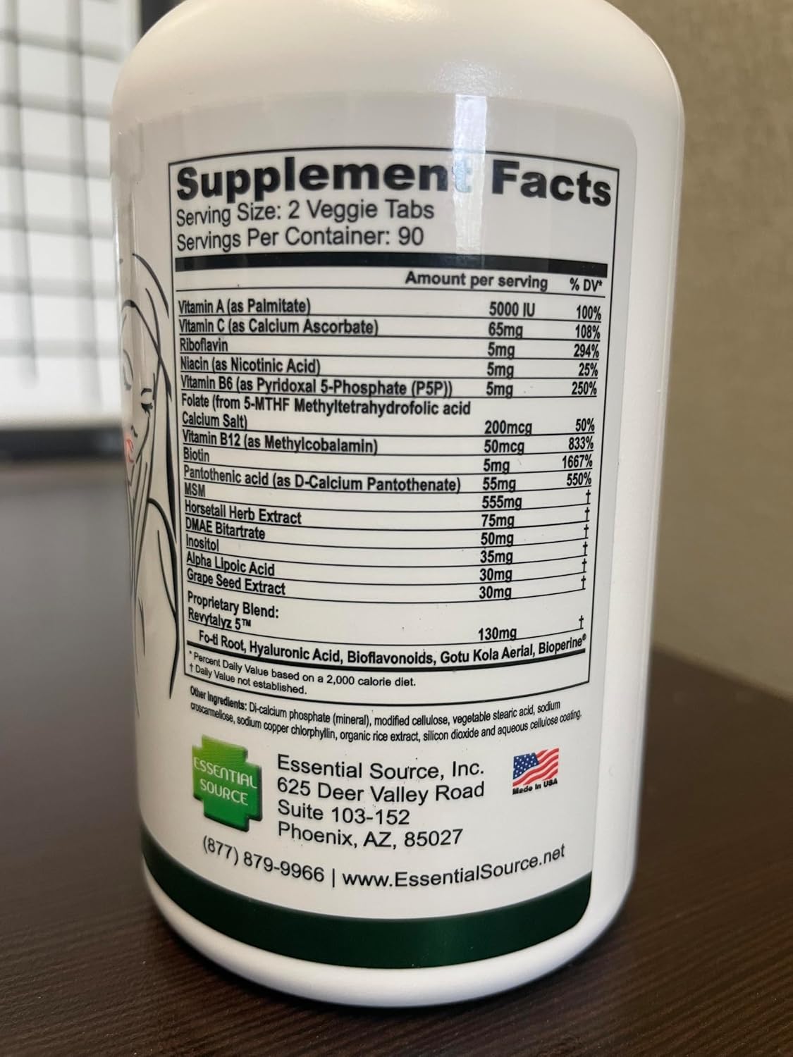 Essential Source Bonita V - Vitaminas Veganas para Cabello, Piel y Uñas con Biotina - 180 Comprimidos