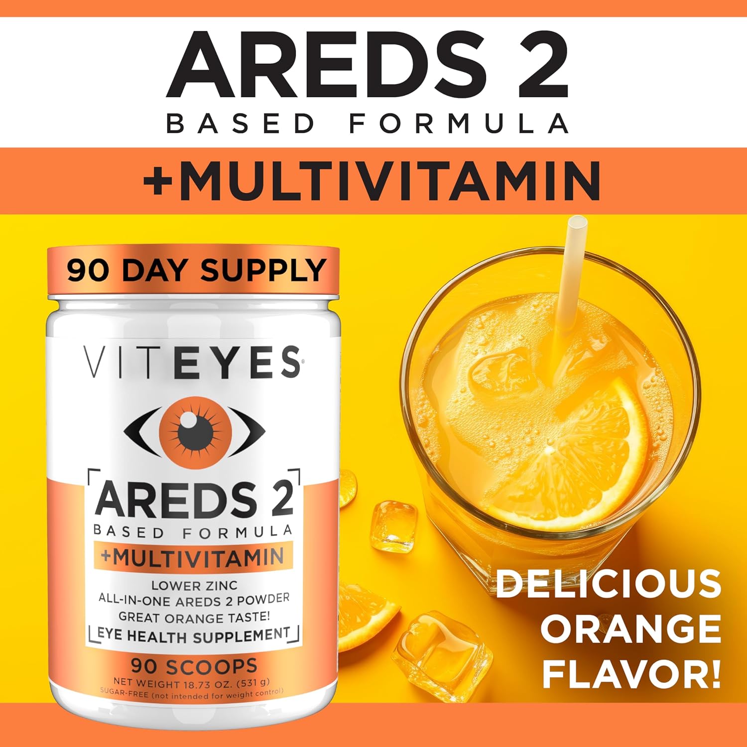 Viteyes AREDS 2 Powder + Complete Multivitamin - Macular Protection - Natural Orange Flavor - 90 Scoops