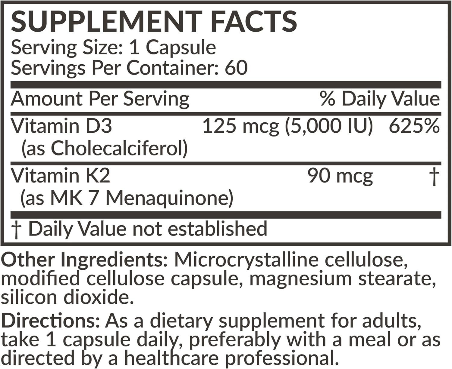 Futurebiotics Vitamina D3 y K2 MK-7 - 5000 UI D3 + 90 mcg K2 MK-7, 60 Cápsulas Vegetarianas