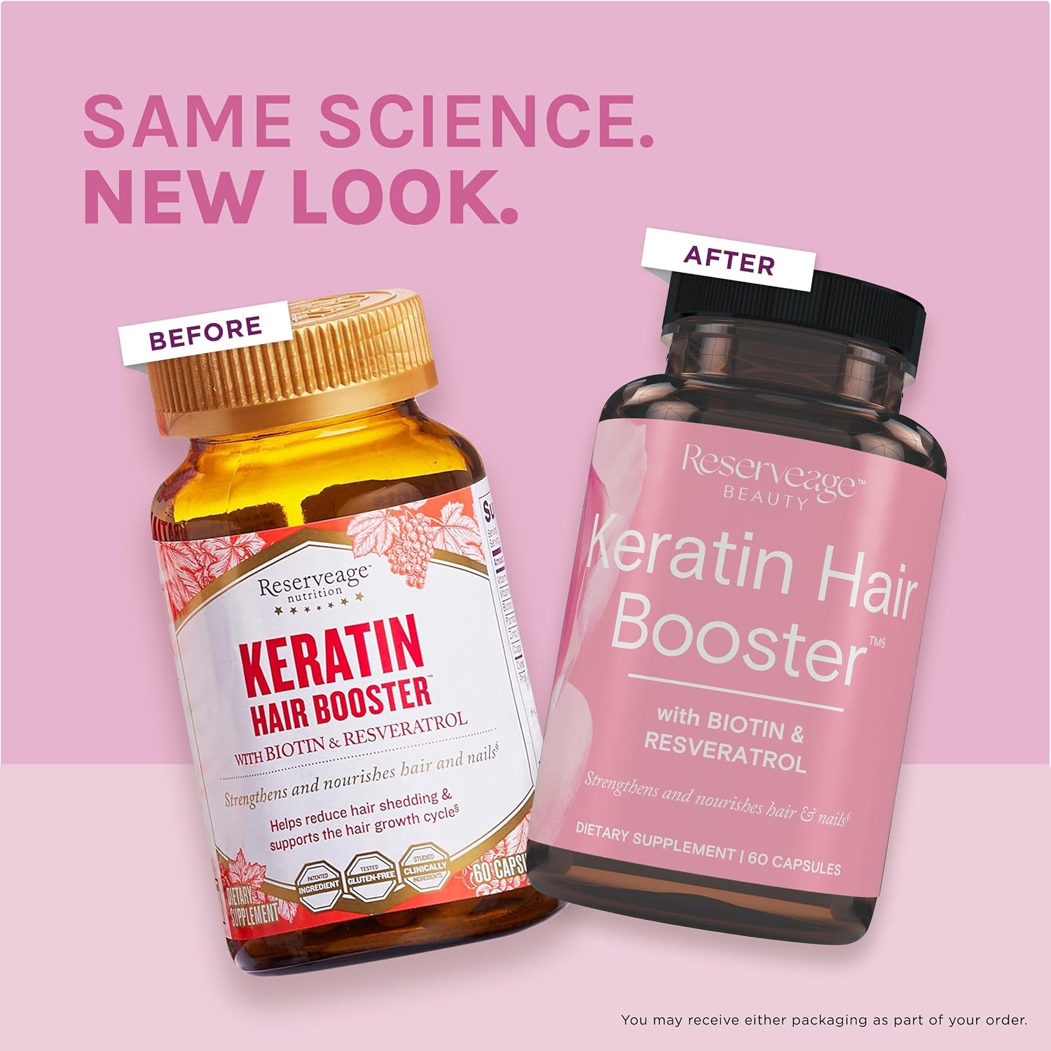 Reserveage Beauty Keratin Hair Booster with Biotin and Resveratrol - 60 Capsules