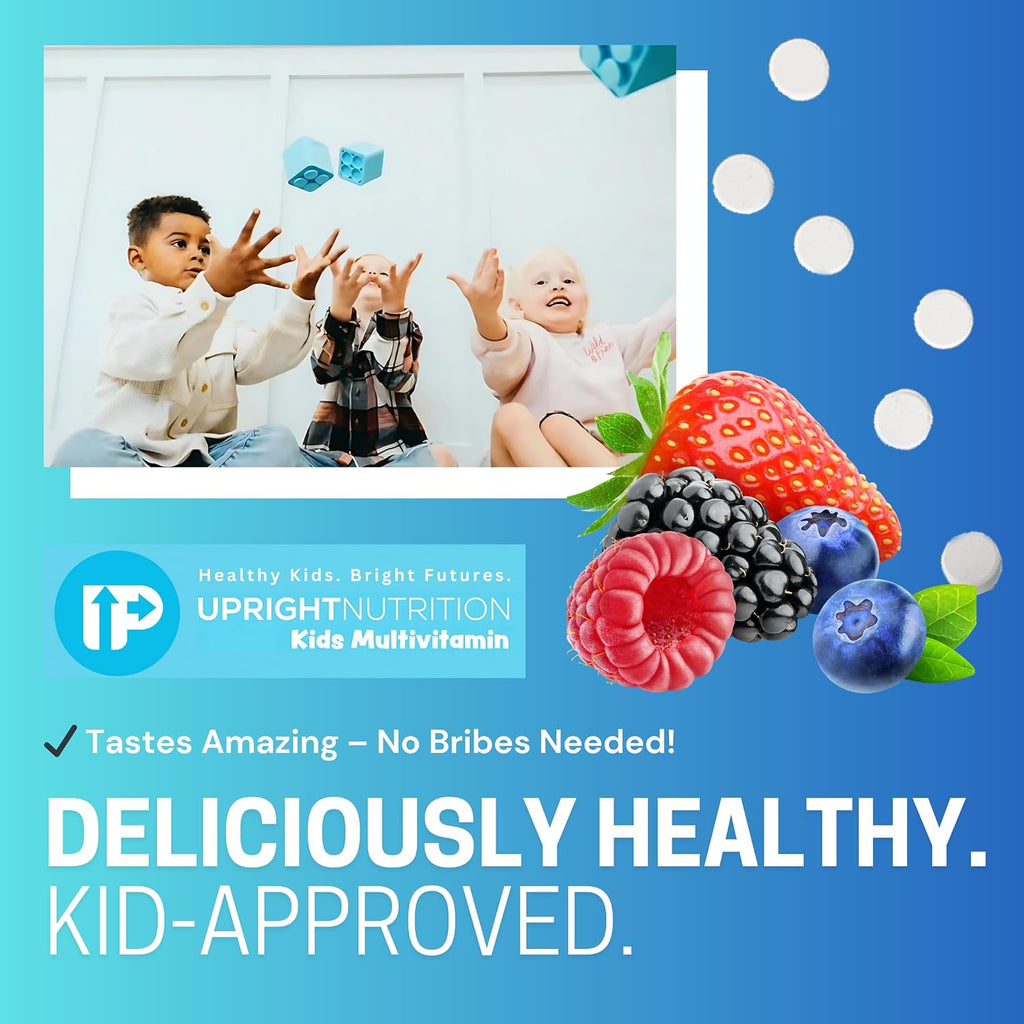Multivitamínico Infantil UpRight Nutrition | 30 Días | Masticable Sin Azúcar | 17 Vitaminas y Minerales + 50mg de Frutas y Verduras