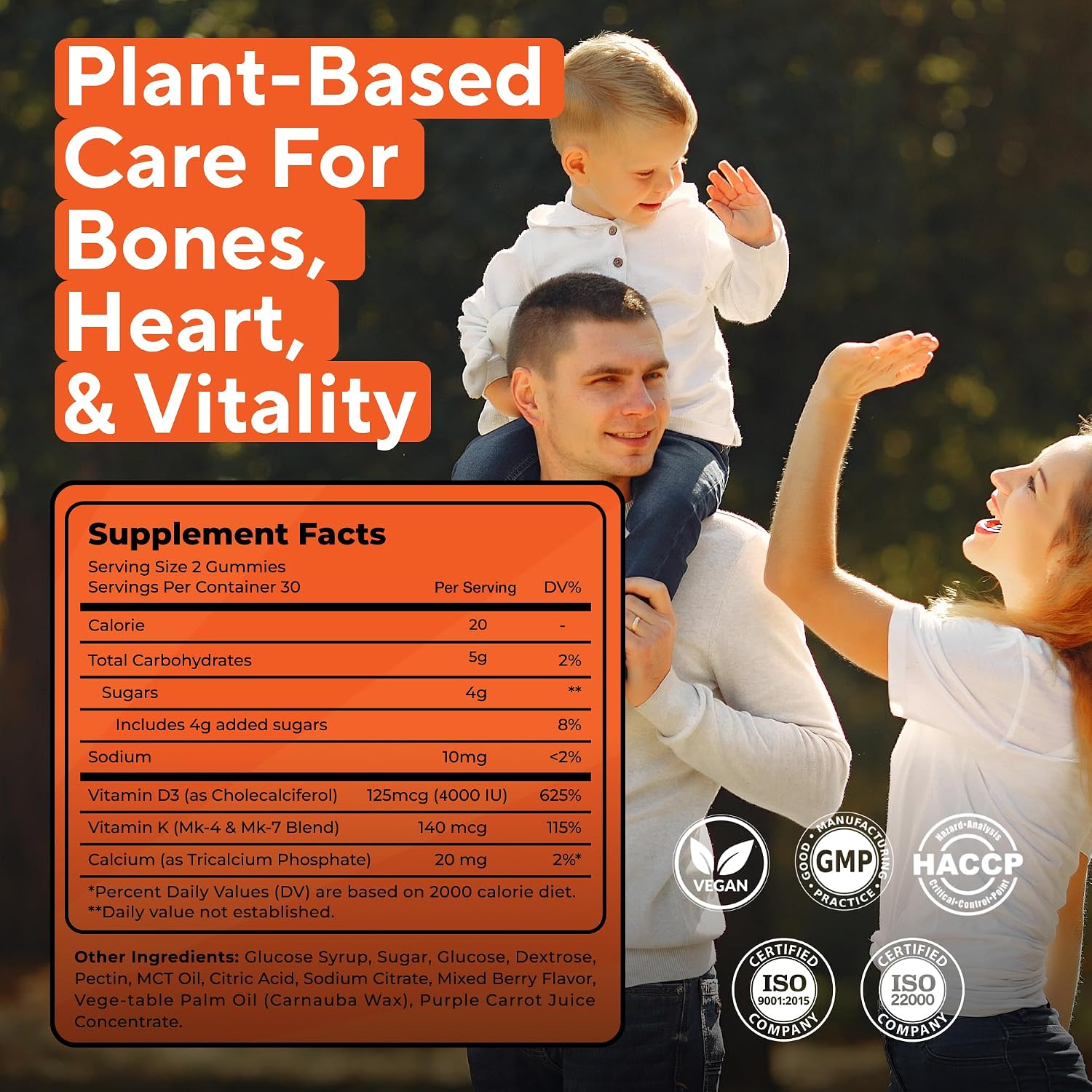 Nutrient Byte Vitamin D3 K2 Gummies – 4000 IU D3 + 140 mcg Mezcla K – Gominolas Veganas sin Gluten – 60 unidades sabor bayas para niños