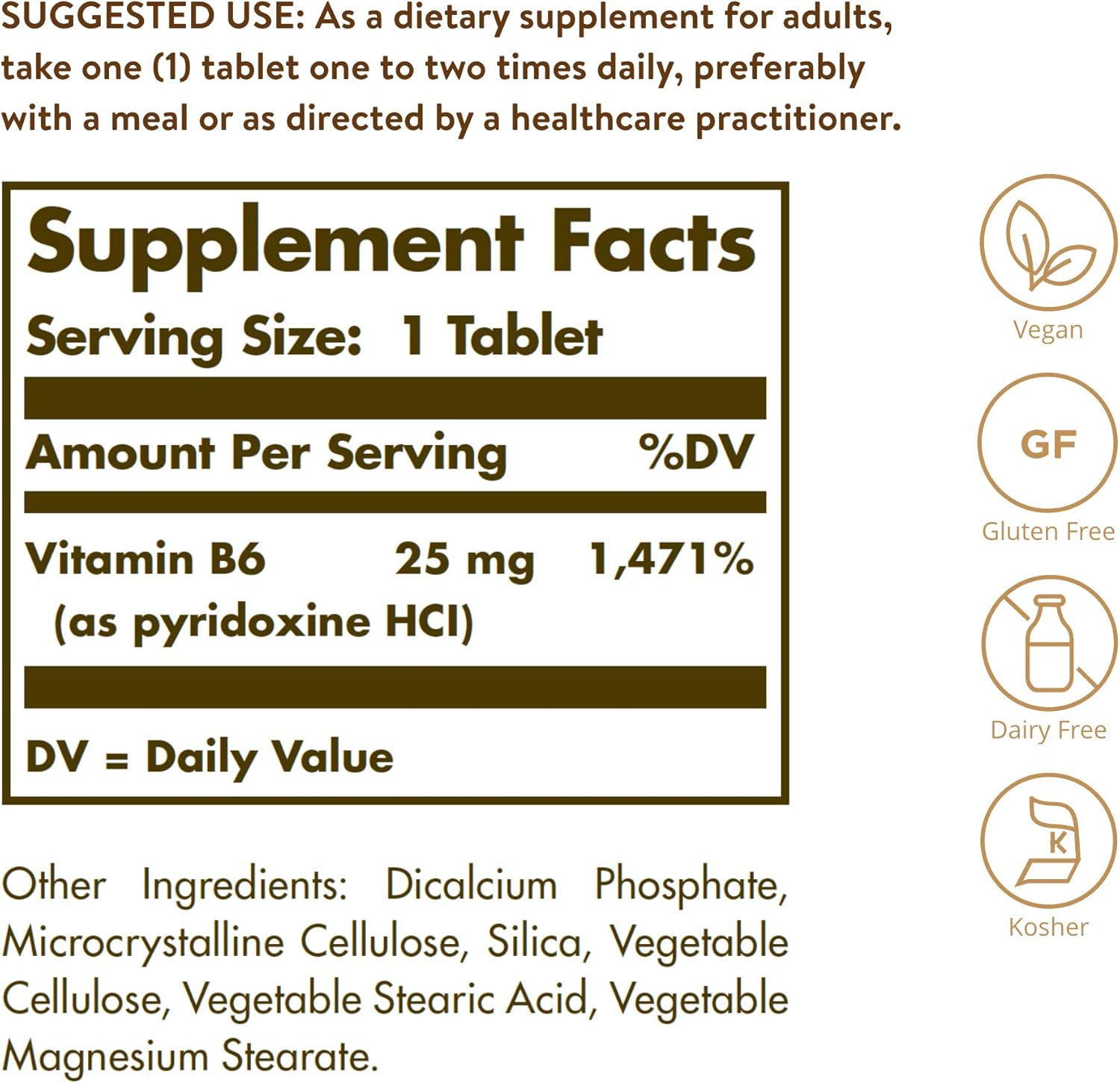 Solgar Vitamina B6 25 mg, 100 Comprimidos