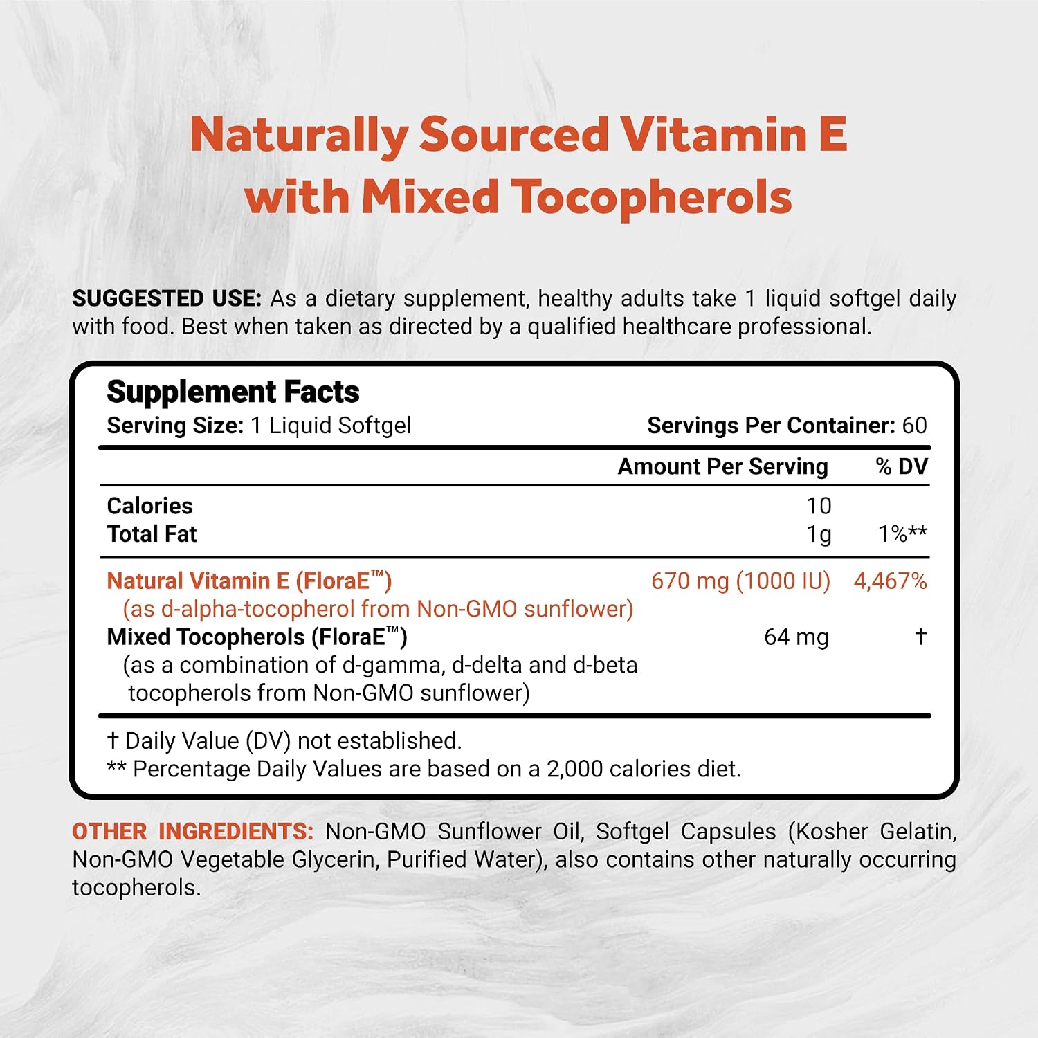Naturalis Vitamina E de Girasol 670mg (1000 UI) con Tocoferoles Mixtos, 60 Cápsulas
