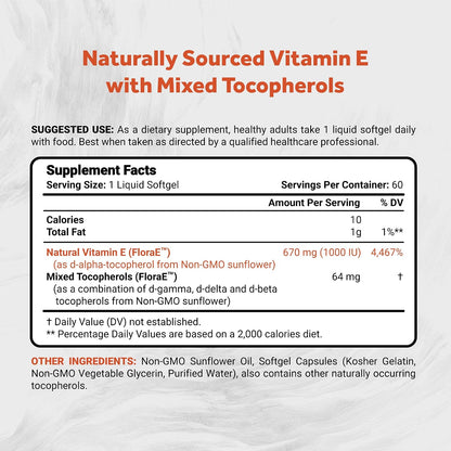 Naturalis Vitamina E de Girasol 670mg (1000 UI) con Tocoferoles Mixtos, 60 Cápsulas – Image 2