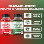 Fruit and Veggies Supplement (120 Gominolas) - Gominolas de Frutas y Verduras sin Azúcar para Adultos - Apoyo Inmunológico - No OGM, Vegano