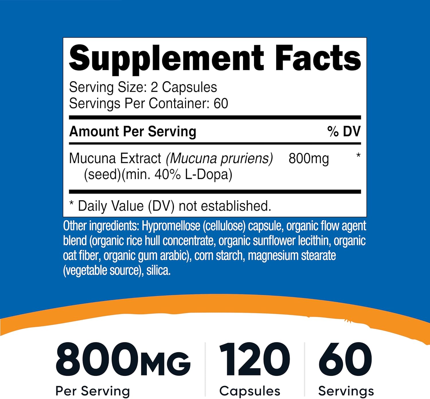 Nutricost Mucuna Pruriens 400mg, 120 Cápsulas - 800mg por Dosis, Cápsulas Vegetales