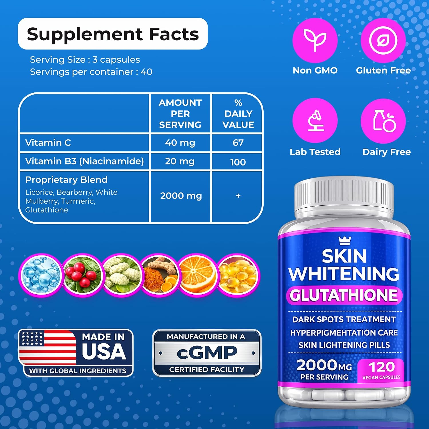 Glutathione 2000mg - 120 Cápsulas - Complemento Alimenticio Antioxidante