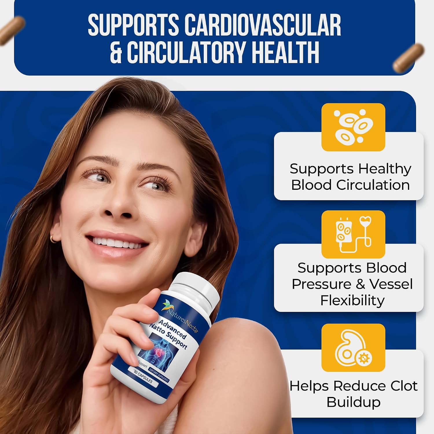 Nature's Nectar Nattokinasa Orgánica 250mg - Doble Concentración 5000 FU - Apoya la Salud Cardiovascular y Circulación Sanguínea - 90 Cápsulas
