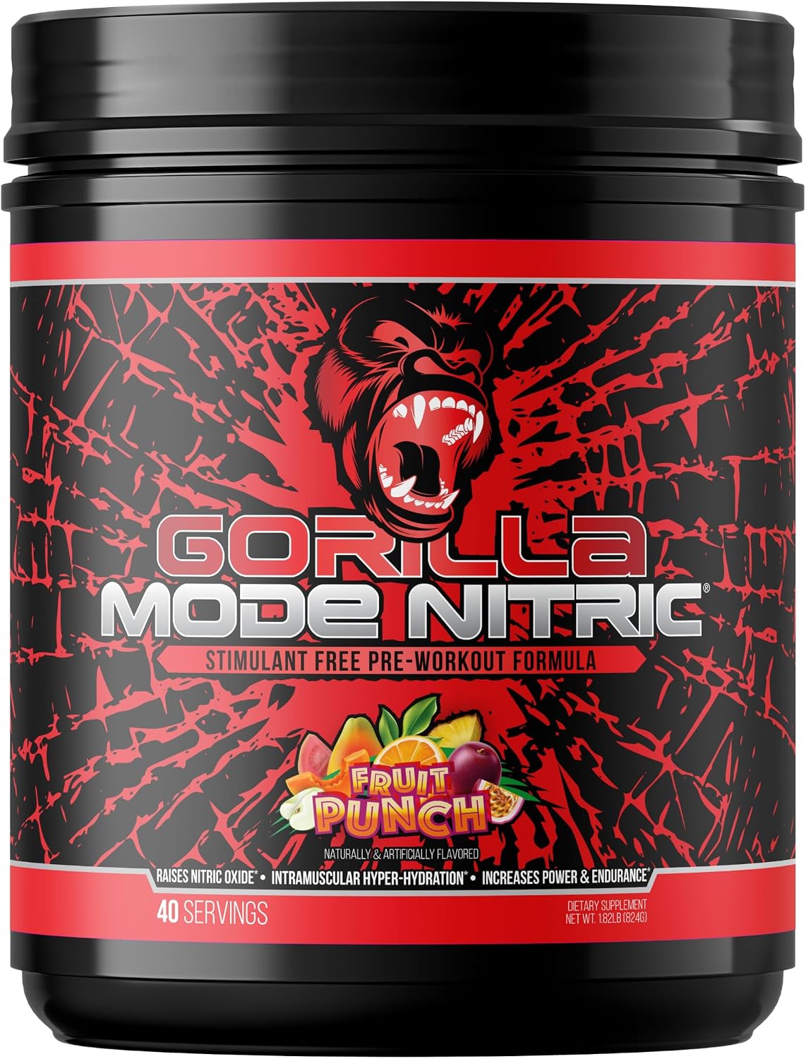 Gorilla Mode Nitric – Pre-Entreno Sin Estimulantes (784g, Tiger's Blood)