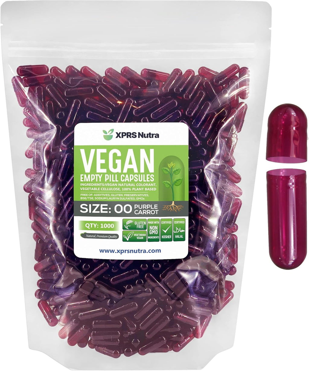 Cápsulas Vacías Tamaño 00 Veganas - XPRS Nutra - 1000 uds (Púrpura Zanahoria)