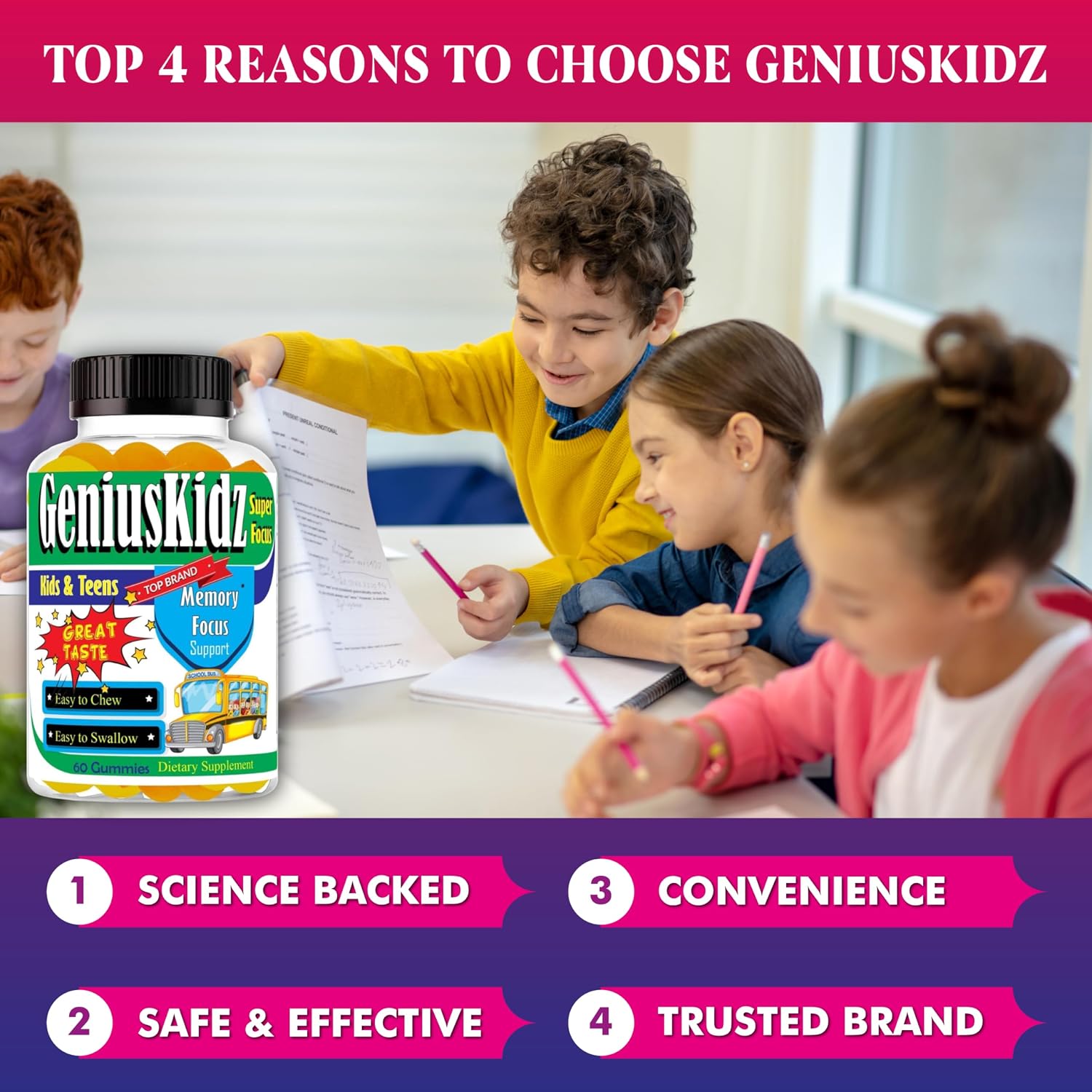 Geniuskidz Omega 3 DHA Gominolas para Niños y Adolescentes - 60 Unidades
