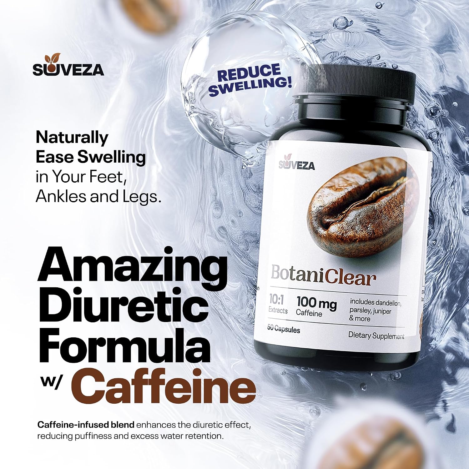 Suveza BotaniClear – Pastillas de Agua con Vitamina B6 y Extractos Herbales para la Retención de Líquidos