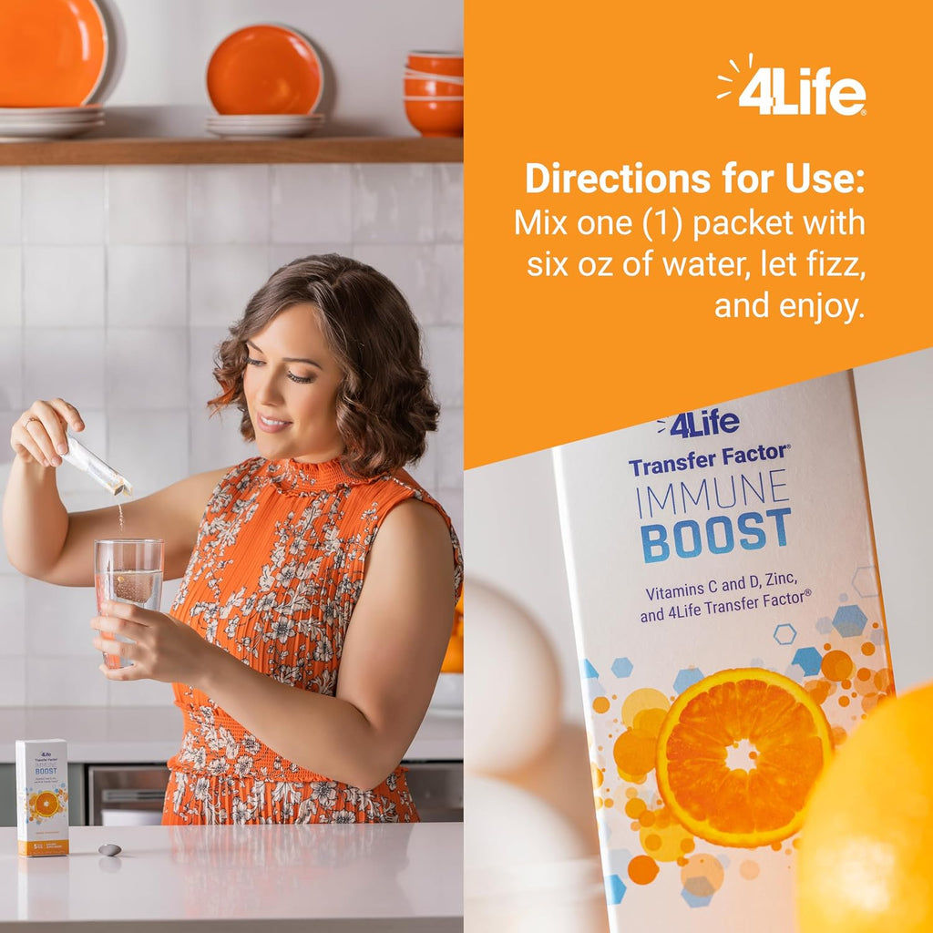 4Life Transfer Factor Immune Boost Mezcla para Bebida Sabor Naranja, 5 Sobres