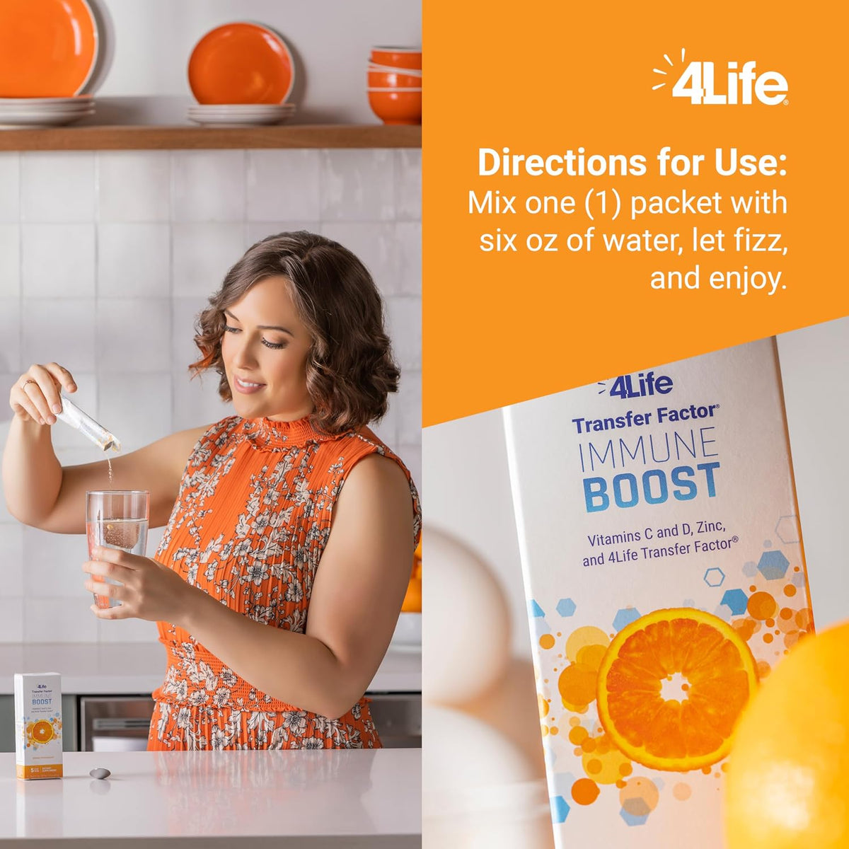 4Life Transfer Factor Immune Boost Mezcla para Bebida Sabor Naranja, 5 Sobres - görsel 3