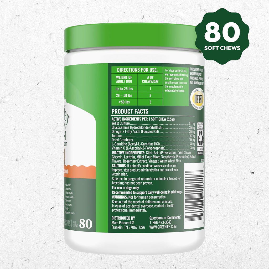 Greenies Suplementos 8-en-1 Multi-Beneficio para Perros, Snacks Blandos Sabor Pollo, 80 uds.