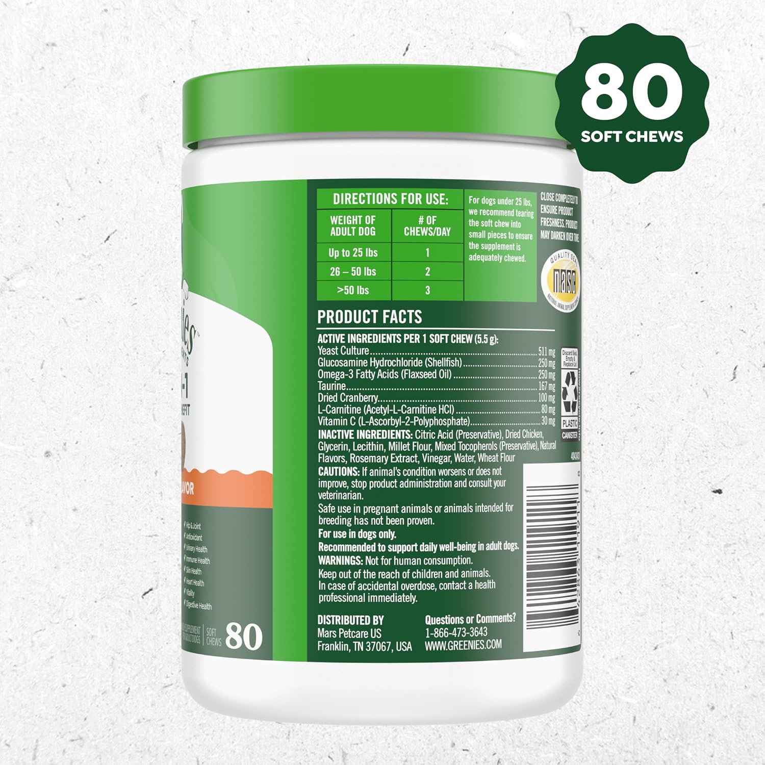 Greenies Suplementos 8-en-1 Multi-Beneficio para Perros, Snacks Blandos Sabor Pollo, 80 uds.
