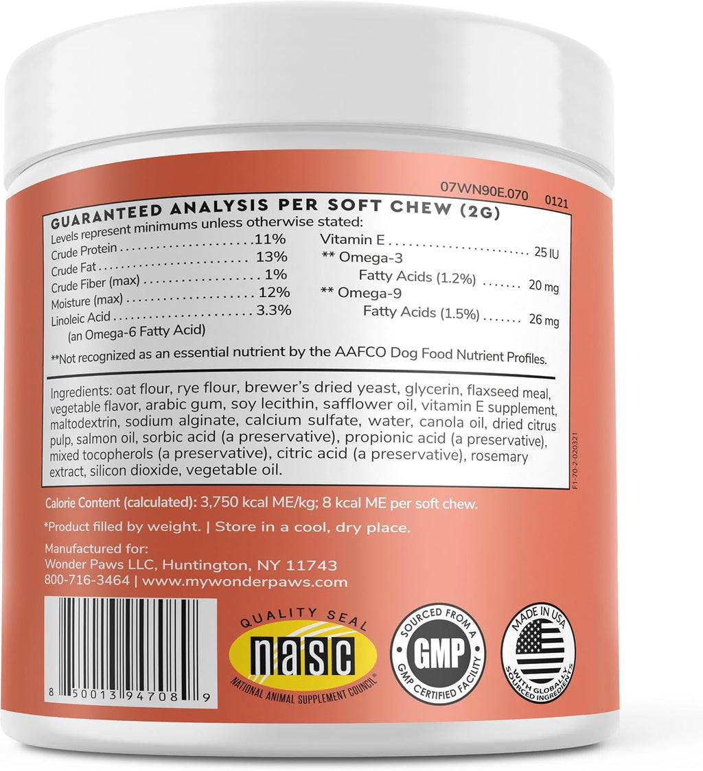 Wonder Paws Suplemento para Piel y Pelo con Aceite de Salmón para Perros - 70 Chews Blandos