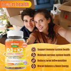 Gominolas de Vitamina D3 K2 5000IU con Omega-3, K2 MK-7 100mcg, Vitamina C, Zinc y 5 Vegetales Orgánicos - Nextdia