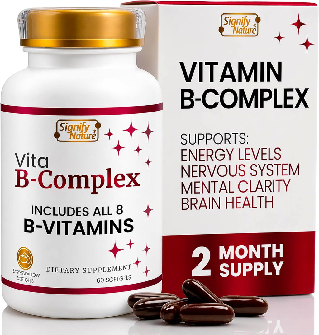 SIGNIFY NATURE VitaBComplex con Vitamina C y E - Complejo B para Mujeres y Hombres - 60 Cápsulas Blandas