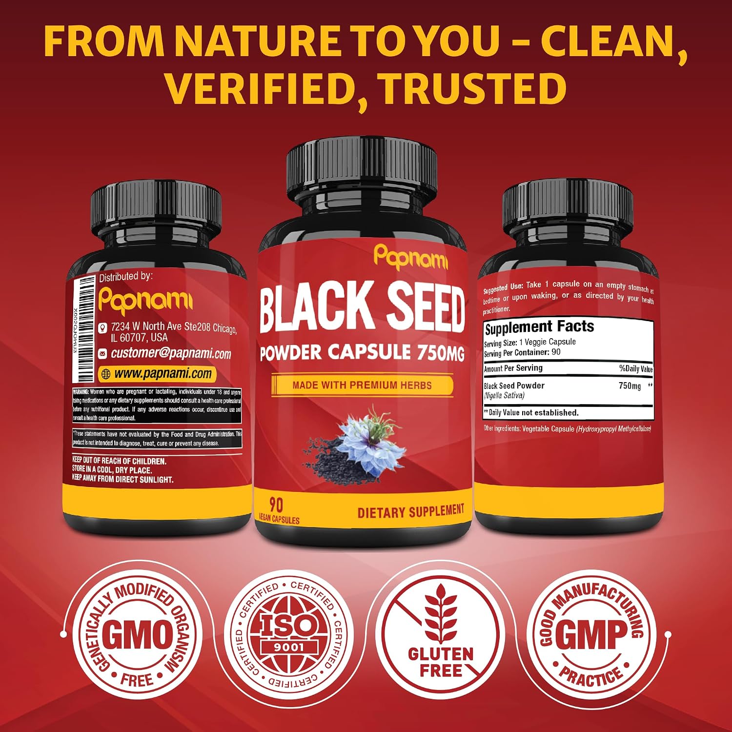 Cápsulas de Semilla Negra Pura 750mg - Suplemento Natural de Papnami (90 Cápsulas, 3 Meses)