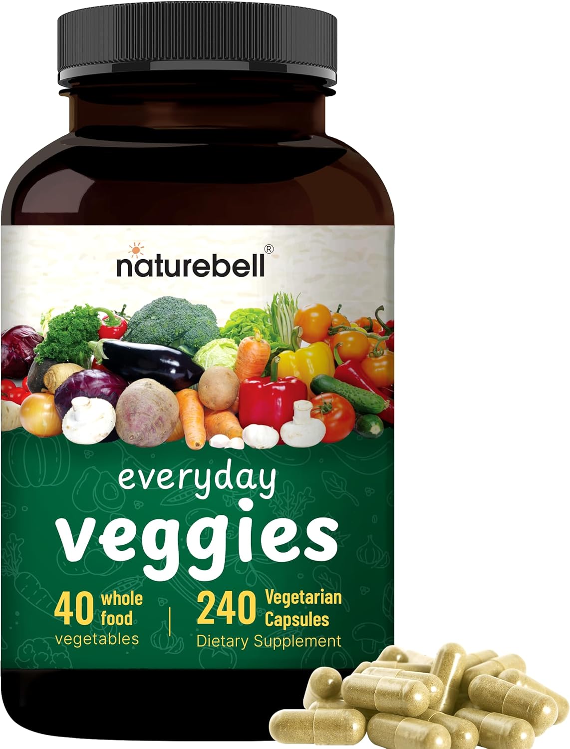 Fruit and Veggies Supplement – 480 Cápsulas Vegetarianas | Mezcla de 40 Frutas y Verduras Enteras | Fórmula Superfood Natural con Vitaminas y Minerales – No Transgénico
