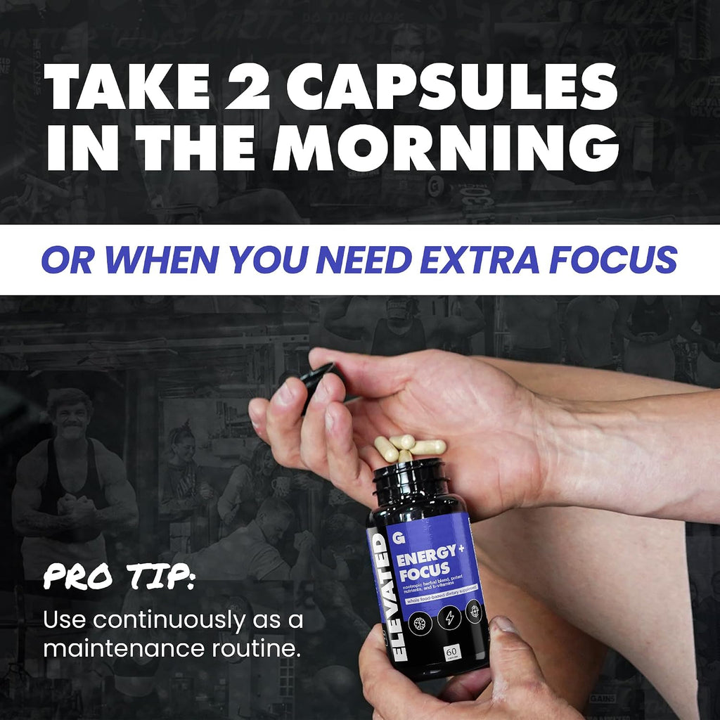 Gains in Bulk Elevated Nootropic Herbal Energy Suplemento Energético y de Enfoque, 60 Cápsulas