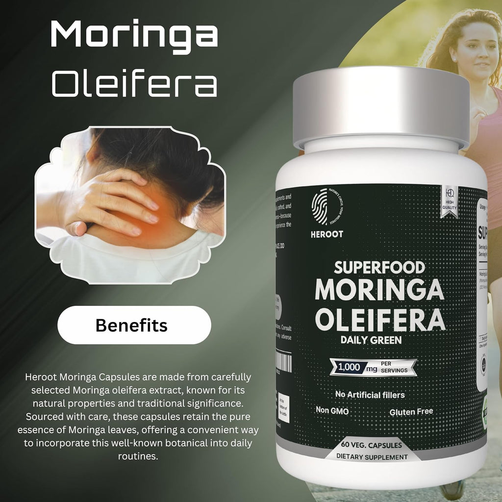 Cápsulas de Moringa Orgánica | Suplemento de Hojas de Moringa para Energía, Metabolismo y Apoyo Inmunitario – 60 Cápsulas