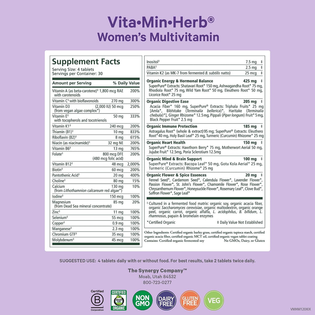 PURE SYNERGY Vita·Min·Herb para Mujeres - Multivitamínico completo para mujeres (120 comprimidos)