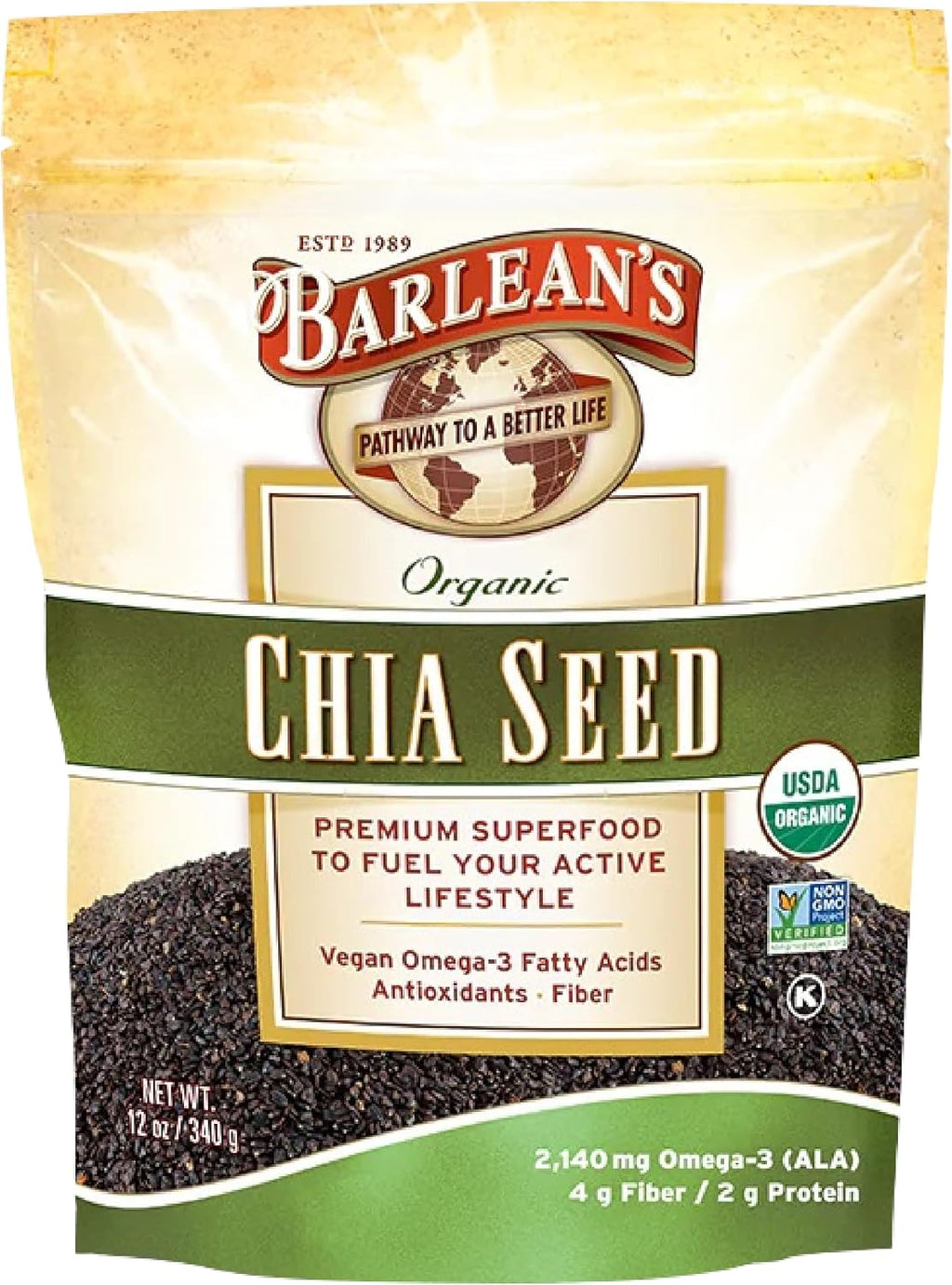 Organic Flax, Chia, and Coconut Seed Blend with 2,330 mg Omega-3 Fatty Acids, Fiber Supplement with Whole Chia Seeds and Ground Flax, 340g