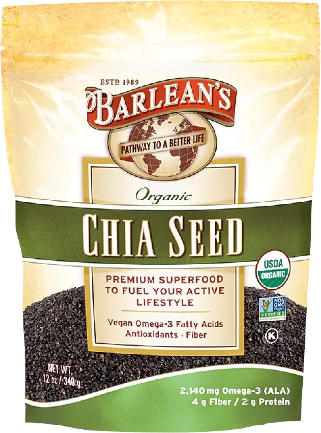 Organic Flax, Chia, and Coconut Seed Blend with 2,330 mg Omega-3 Fatty Acids, Fiber Supplement with Whole Chia Seeds and Ground Flax, 340g