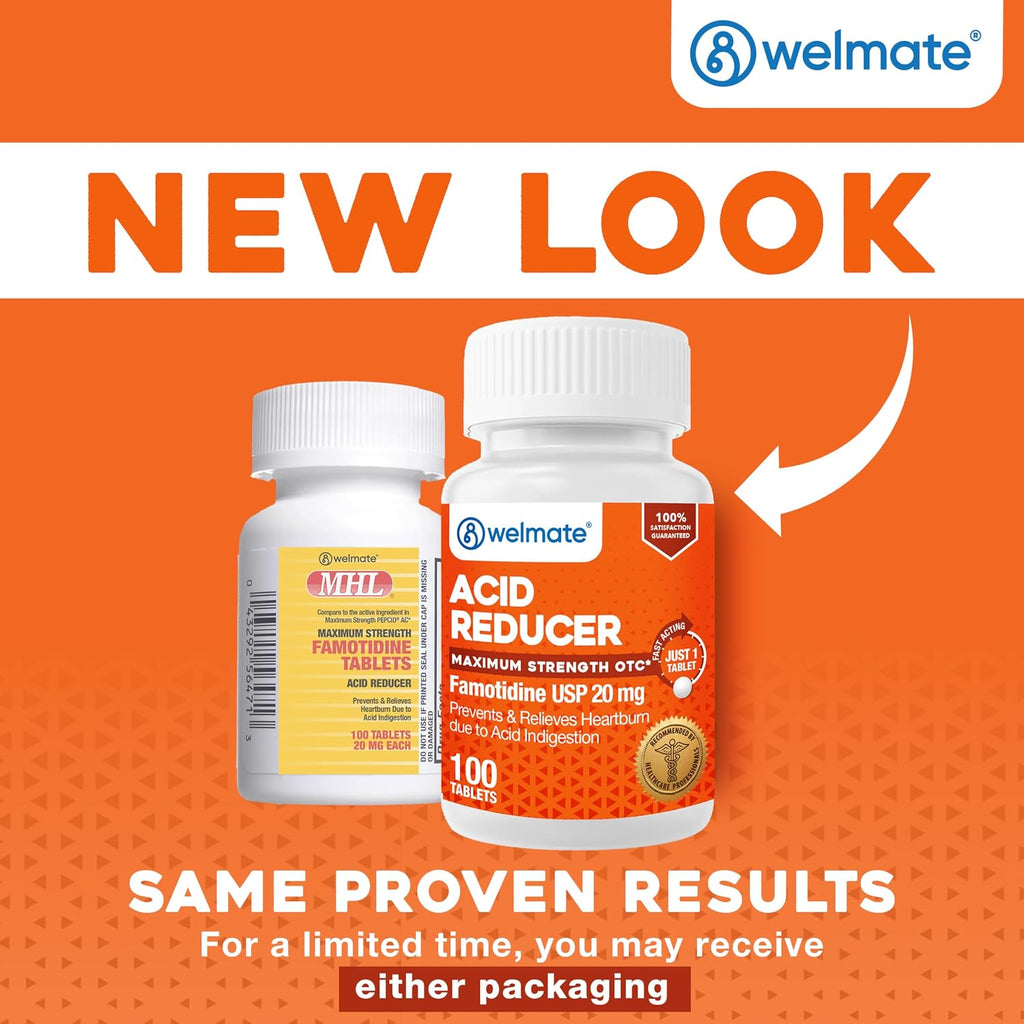 WELMATE - Famotidina 20mg Antiacido de Máxima Potencia, Alivio Rápido de la Acidez, 100 Comprimidos