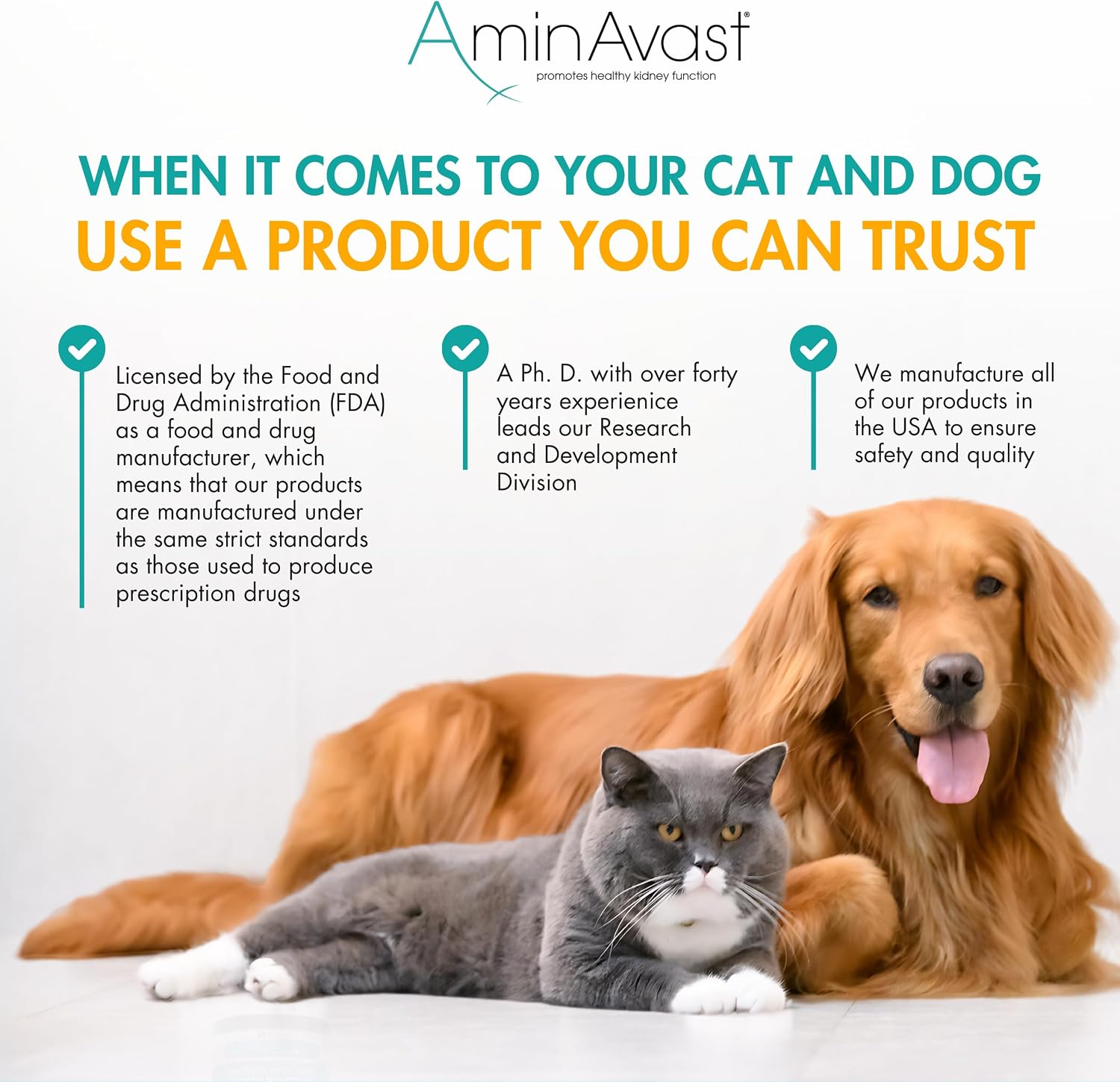AminAvast Kidney Support Supplement for Cats and Small Dogs, 300mg – 60 Cápsulas (2-Pack)