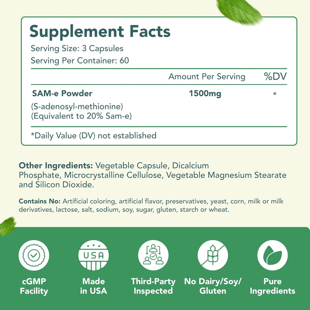 HealthyWayRx 1500mg SAM-e Suplemento de S-Adenosilmetionina - 60 Cápsulas