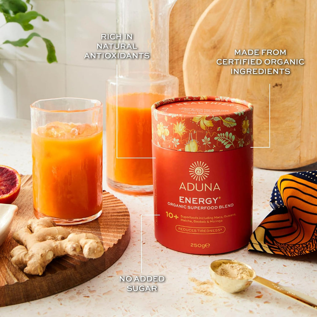 Aduna Organic Energy Superfood Blend - Mezcla de superalimentos orgánicos, 250 g