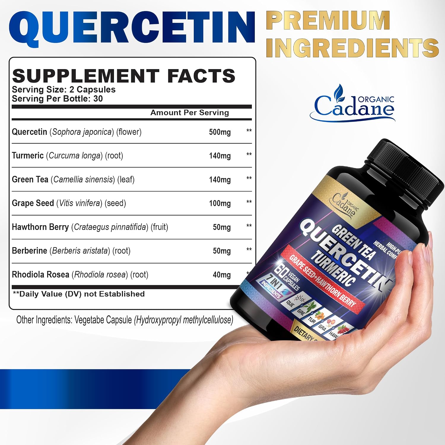 Organic Cadane Quercetin Suplemento Orgánico - 60 Cápsulas Superfood