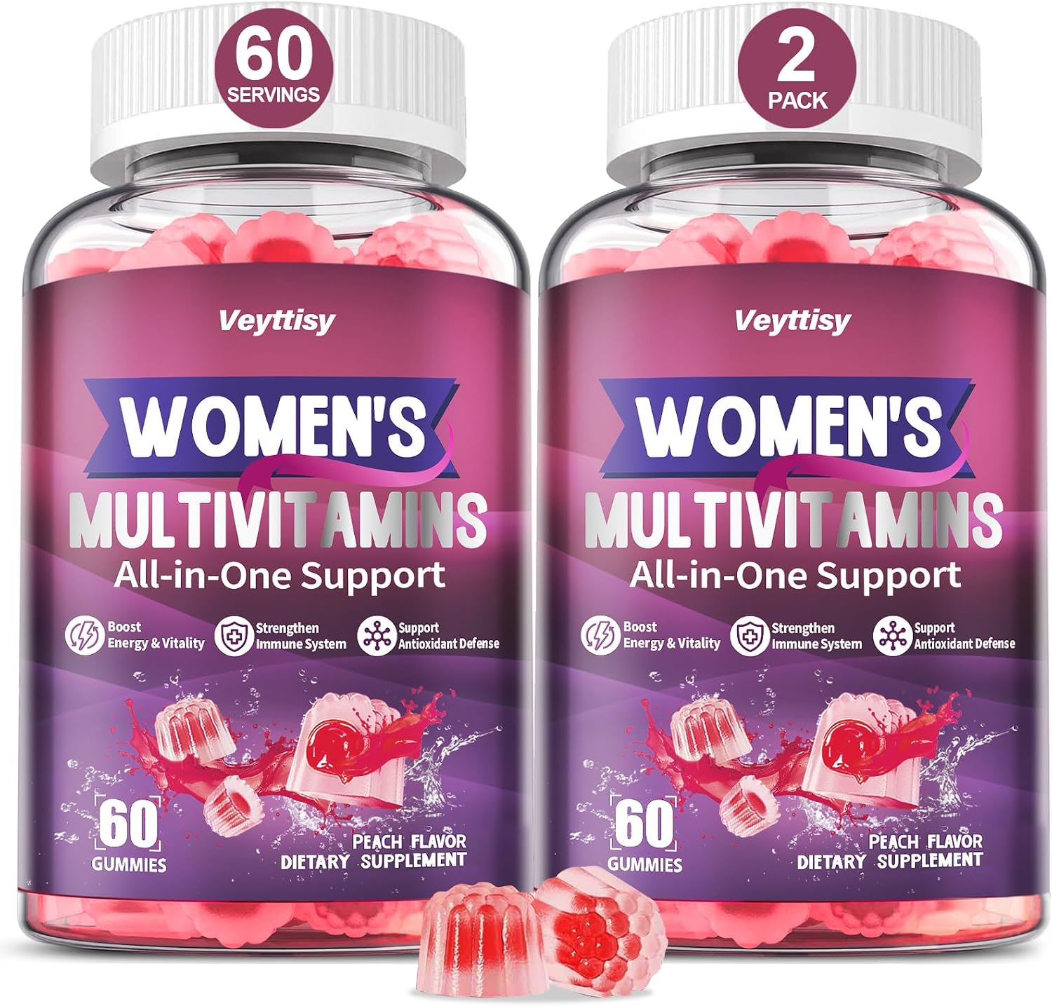 Veyttisy Multivitamínico Metilado Gummy para Mujer - Gominolas Multivitamínicas con Vitaminas A, C, D, E, Folato Metilado, Biotina, Complejo B, Hierro, CoQ10, Inositol - 120 uds