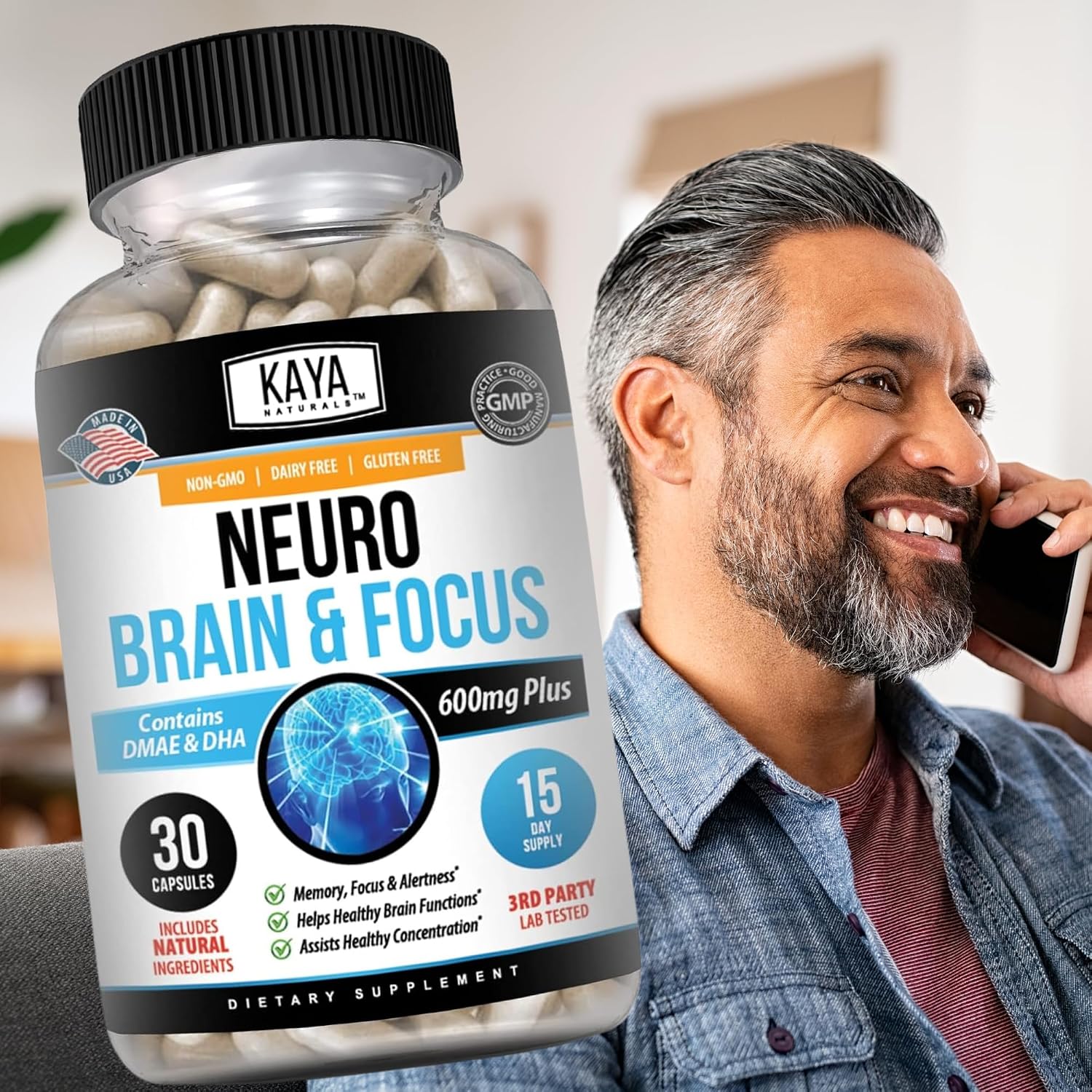 Kaya Naturals Neuro Brain - Nootrópico para Memoria y Concentración - 30 Cápsulas