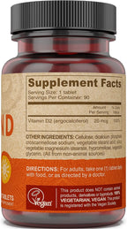 Deva Vitamina D2 Vegana 60 mcg (2400 UI), Suplemento de Ergocalciferol sin Ingredientes Animales, 90 Comprimidos