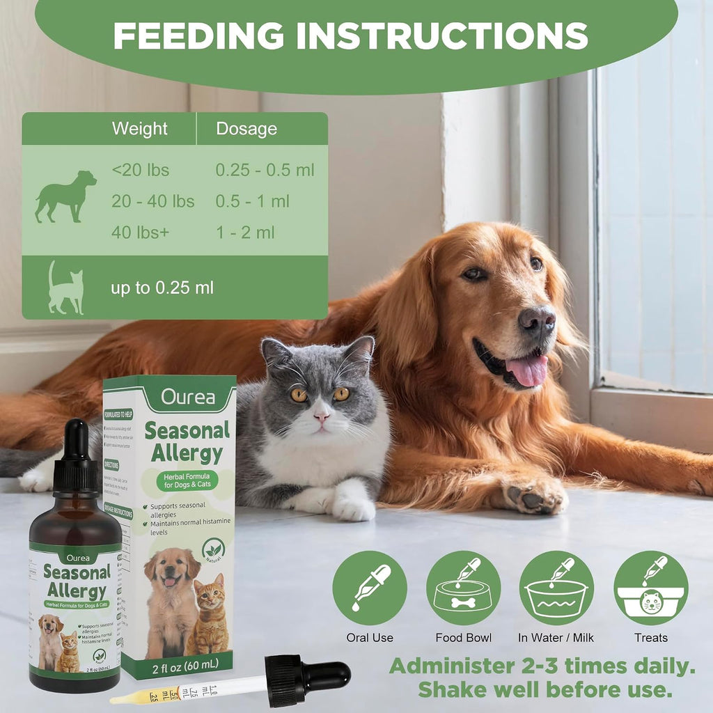 Alivio para Alergias Estacionales en Perros y Gatos - Fórmula Herbal Natural - Líquido de Rápida Absorción