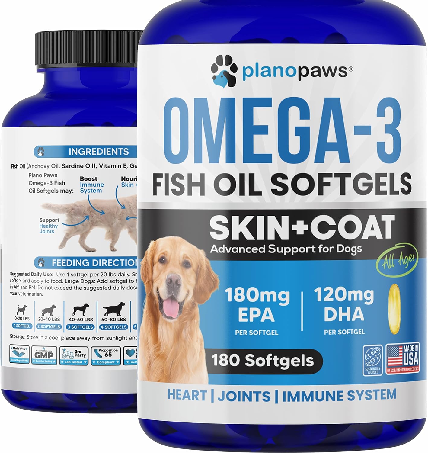 Omega 3 Fish Oil for Dogs - Aceite de Salmón para Perros - Suplemento para Piel, Pelaje y Articulaciones - 90 Cápsulas de Aceite de Pescado EPA DHA