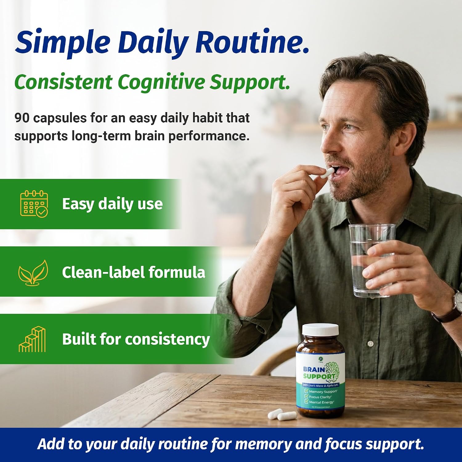 1 Suplemento Cerebral – Nootrópico con Alpha GPC, Ginkgo y Bacopa – 90 Cápsulas Veganas – Para Memoria y Concentración