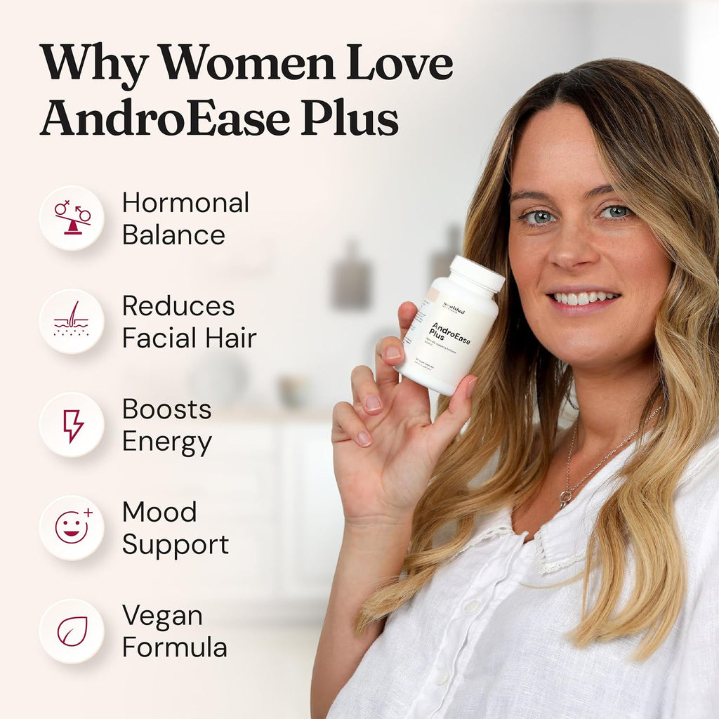 Nourished AndroEase Plus - Equilibrio Hormonal Vegano para Mujeres - Zinc, Reishi, Té Verde y Saw Palmetto - para Energía, Vitalidad y Bienestar Diario - 60 Cápsulas, Hecho en EE.UU.