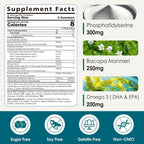 Fosfatidilserina - Gominolas Nootrópicas para Enfoque y Energía + Bacopa Monnieri, Omega 3, Huperzina A, Metil B12 y B6 para Mayores, Gamers y Trabajadores, No OGM, Sin Cafeína, Sin Azúcar, 2 Paquetes