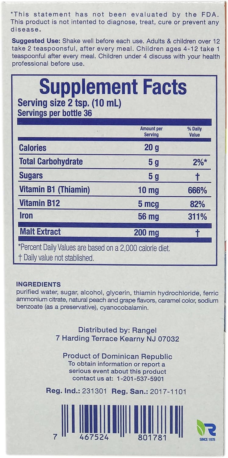 Vino Cerebrina Mineral and Vitamin Siplement Syrup - Suplemento Mineral y Vitaminico Rangel 12 OZ