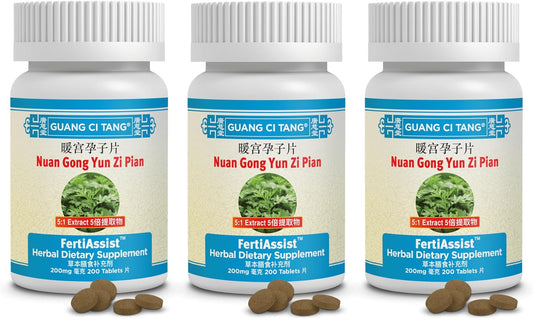 3 Botellas de Nuan Gong Yun Zi Pian FertiAssist Plus - Blend de Fertilidad para Mujeres - 200 Tabletas cada una