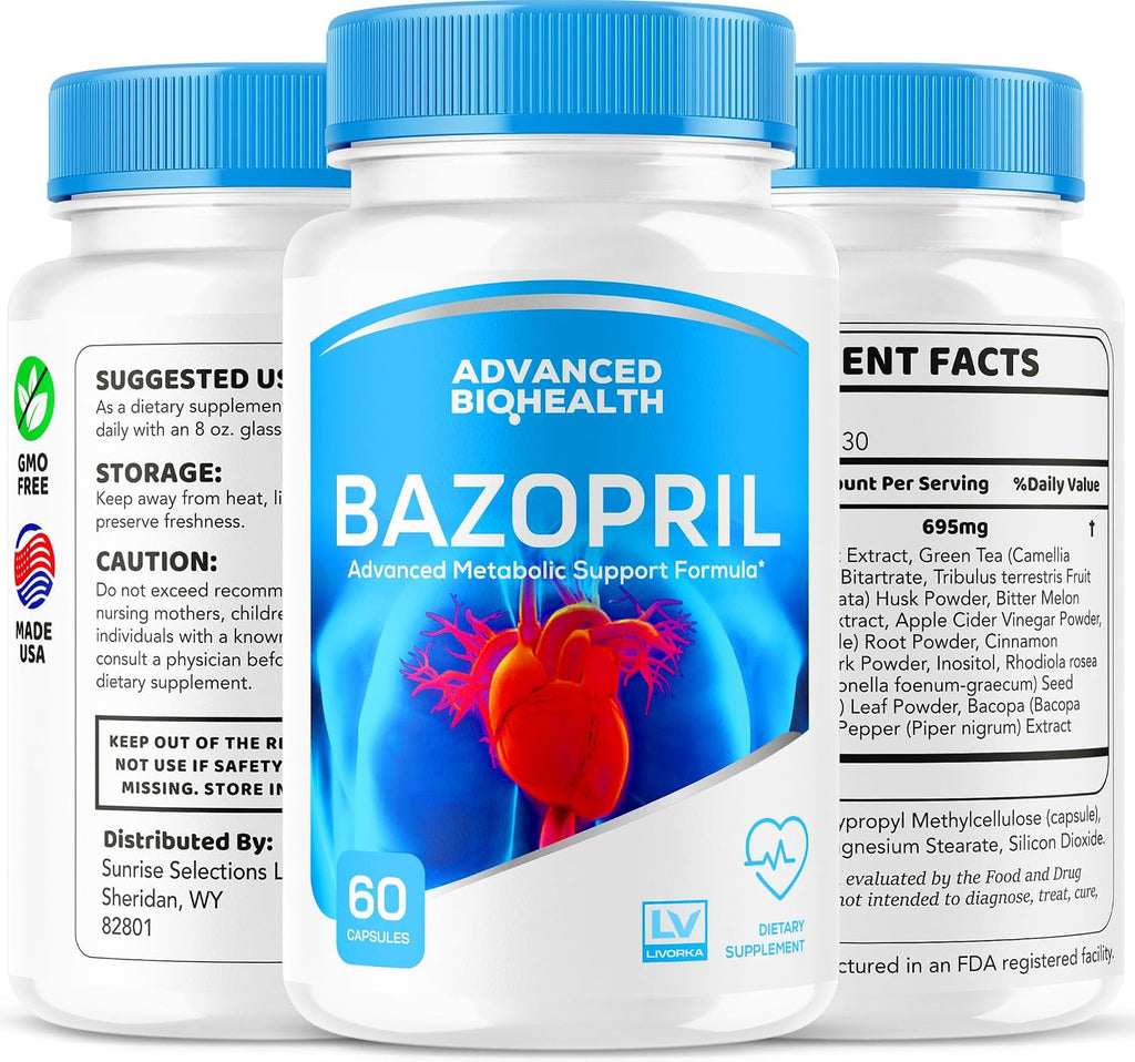 (Pack de 3) Cápsulas Bazopril - Fórmula Avanzada Oficial para el Apoyo al Equilibrio de la Salud Sanguínea, Suplemento Natural para el Bienestar General, 180 Cápsulas para 3 Meses